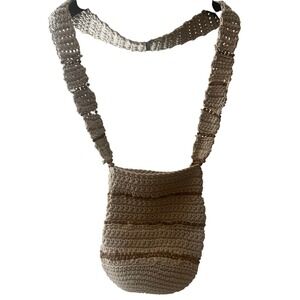 Free People Crochet Beaded Shoulder Bag Cream Boho Crossbody